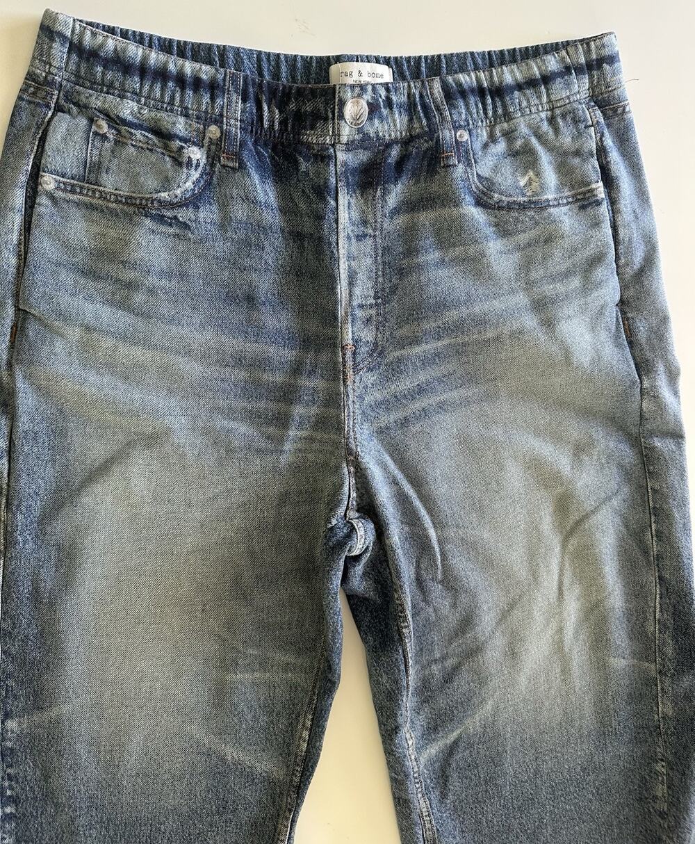 Rag & Bone Miramar Womens Sz XL Sweatpant Jeans Faux Denim Side Seam Pockets